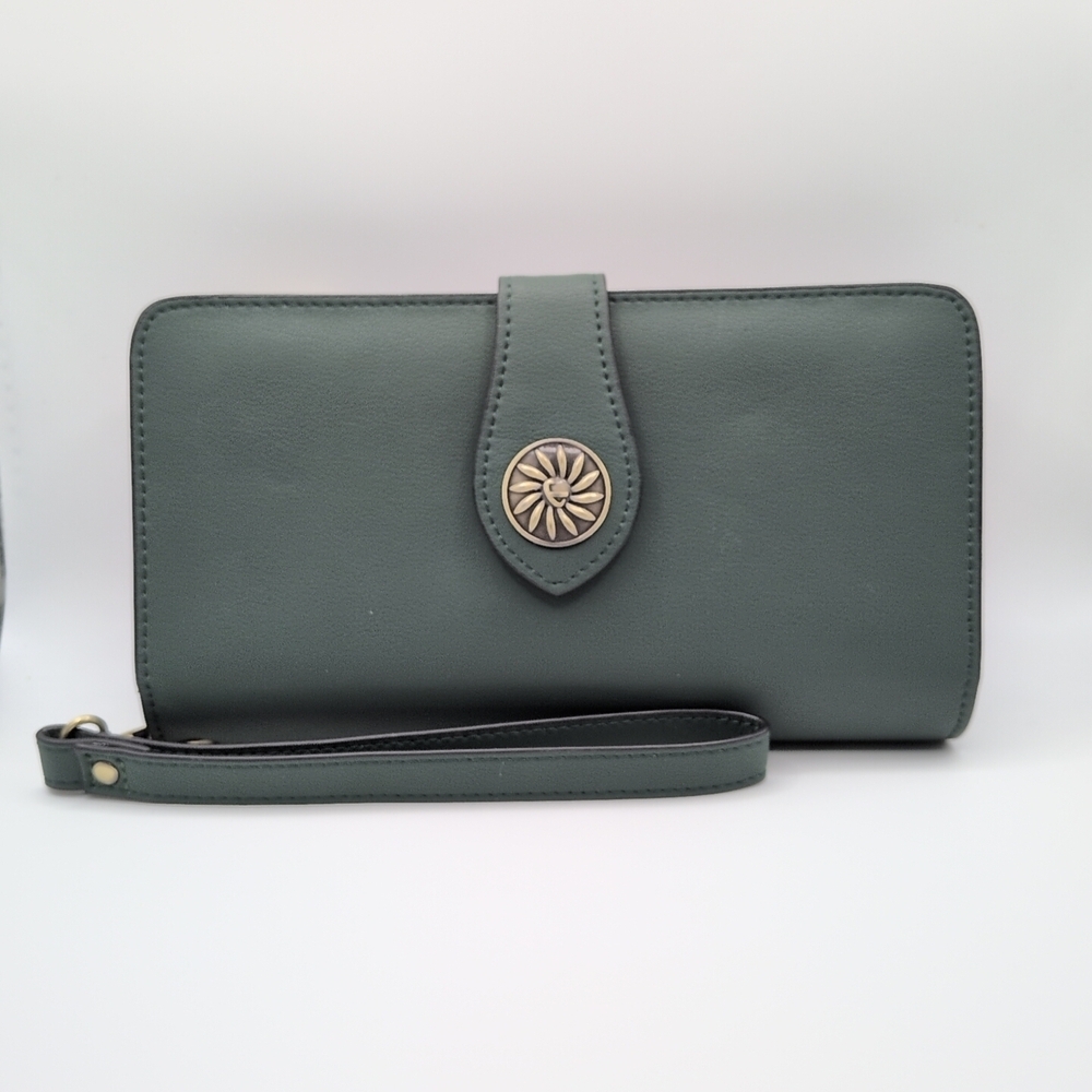 New Travelambo Green Waxed Leather Large Capacity Clutch Wallet